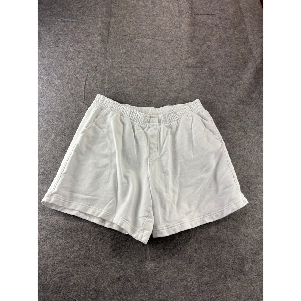 Aerie White Fleece Lounge Shorts Elastic Waist Pockets Size L Preppy Athleisure